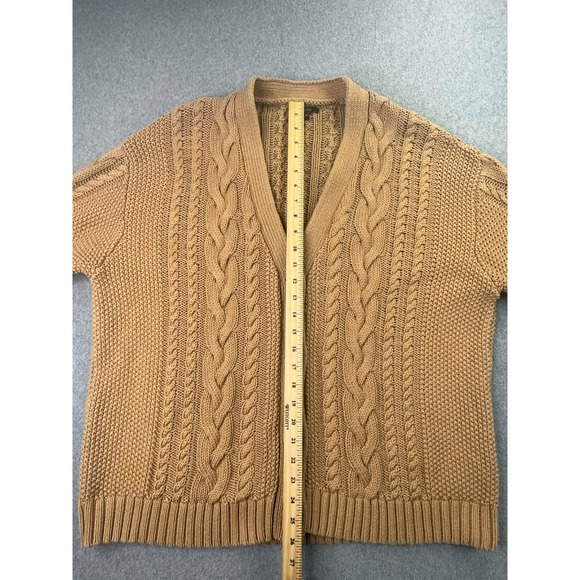 Quince Oversized Cardigan Women's Size M Cable Knit Organic Cotton Sweater Camel - Picture 5 of 9